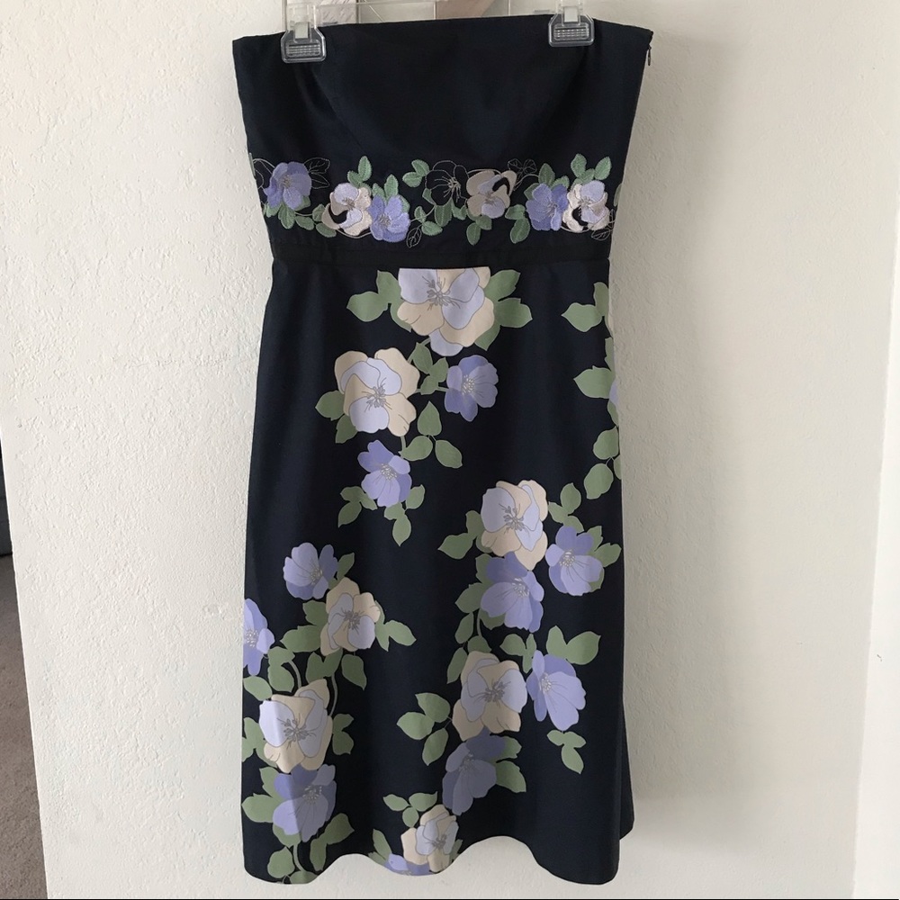 LOFT Black Strapless Floral Dress